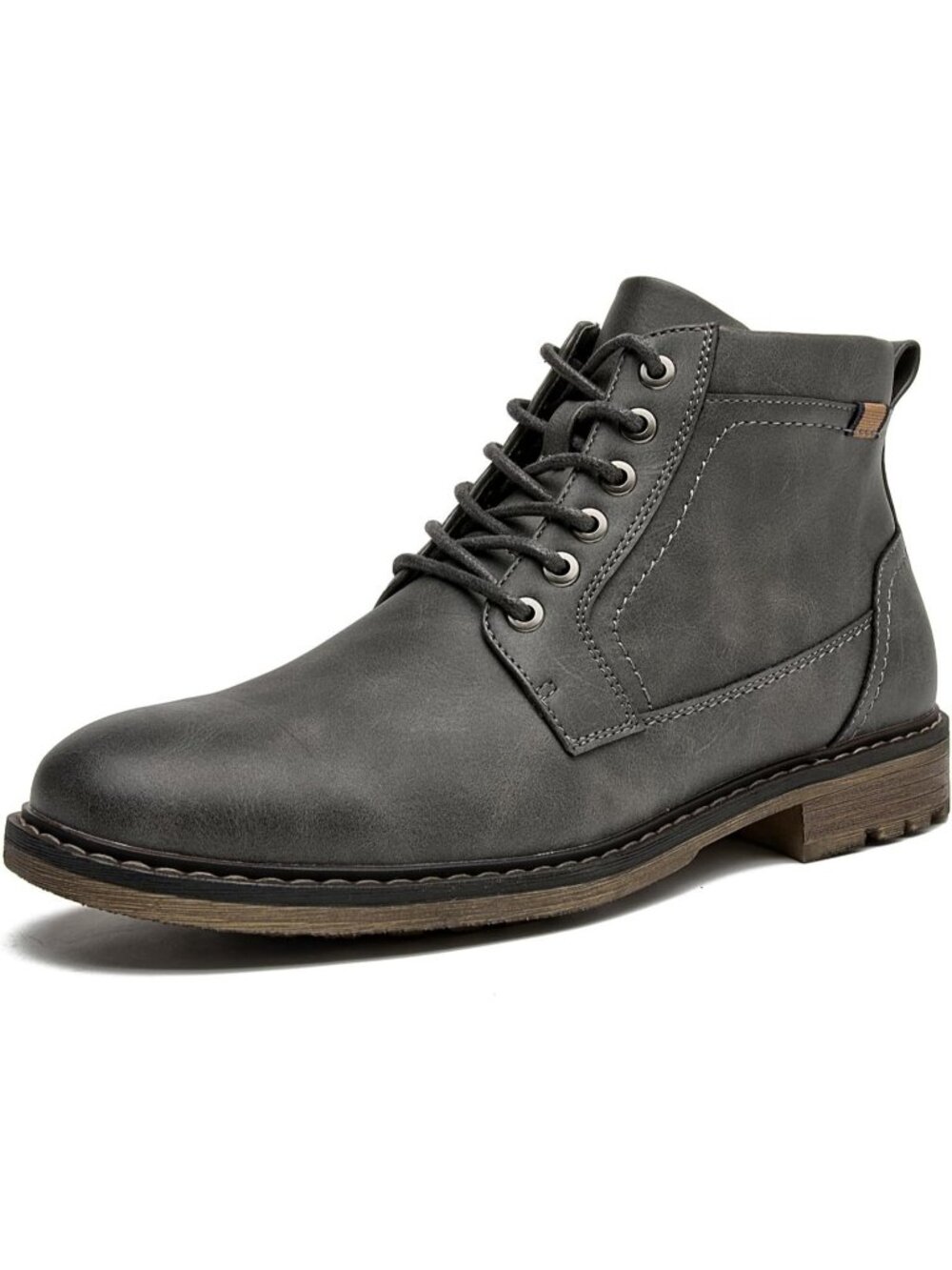 Men's Grey Casual Ankle Boots Comfortable Lace Up Distressed Finish Side Zipper